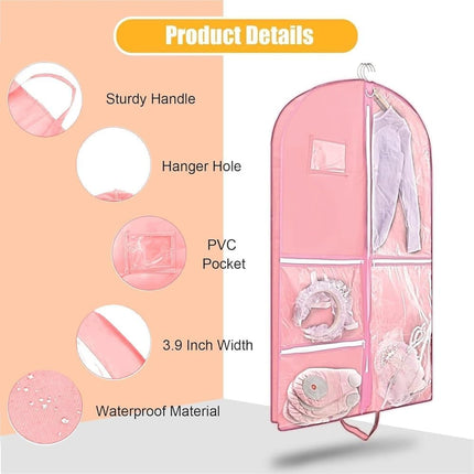 Foldable Garment Bag with 5 Pockets, Pink, 110x60 cm.