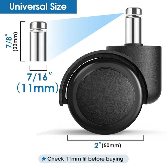 5-Pack Silent Office Chair Wheels, 11 mm.