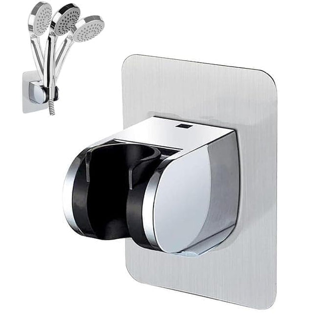 Adjustable self-adhesive shower holder no drilling wall bracket for handheld shower, easy bathroom installation.