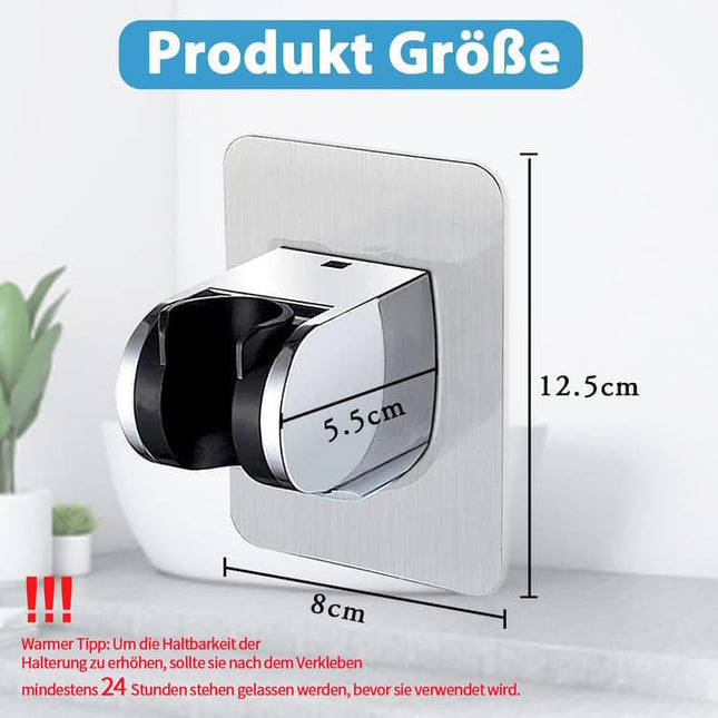 Adjustable self-adhesive shower holder no drilling wall bracket for handheld shower, easy bathroom installation.