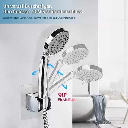 Adjustable self-adhesive shower holder no drilling wall bracket for handheld shower, easy bathroom installation.