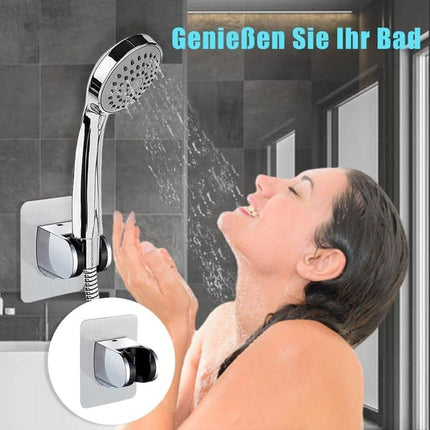 Adjustable self-adhesive shower holder no drilling wall bracket for handheld shower, easy bathroom installation.