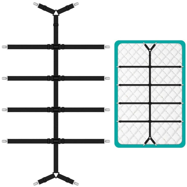 Adjustable Sheet Holders with Elastic Bands and Metal Clips for Securing Sheets Mattress or Sofa Covers, Black