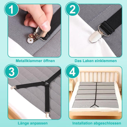 Adjustable Sheet Holders with Elastic Bands and Metal Clips for Securing Sheets Mattress or Sofa Covers, Black.