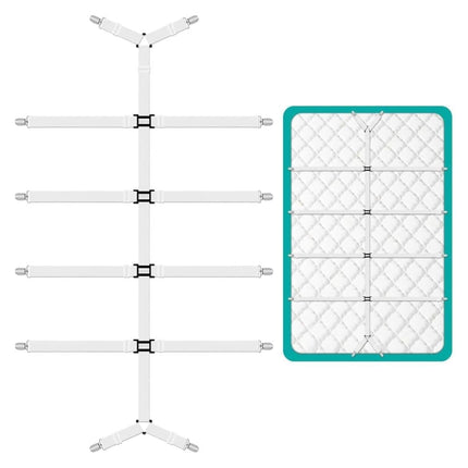 Adjustable Sheet Holders with Elastic Bands and Metal Clips for Securing Sheets Mattress Covers or Sofa Covers, White.