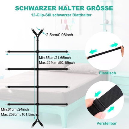 Adjustable Sheet Holders with Elastic Bands and Metal Clips for Securing Sheets Mattress Covers or Sofa Covers, White.