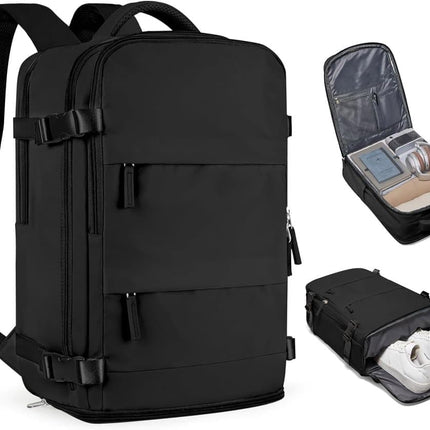 Travel Backpack 42 x 30 x 20 cm, Black, Cabin Bag with Dry and Wet Sorting.