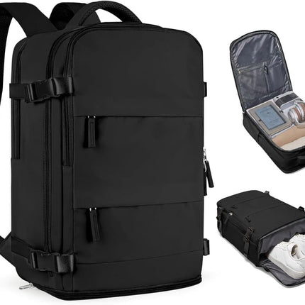 Travel Backpack 42 x 30 x 20 cm, Black, Cabin Bag with Dry and Wet Sorting.