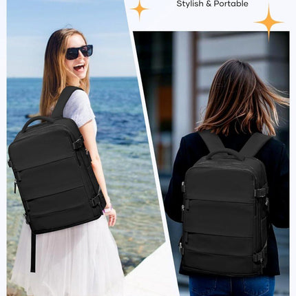Travel Backpack 42 x 30 x 20 cm, Black, Cabin Bag with Dry and Wet Sorting.