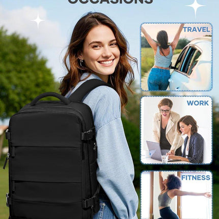 Travel Backpack 42 x 30 x 20 cm, Black, Cabin Bag with Dry and Wet Sorting.