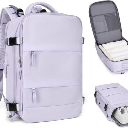 Purple Travel Backpack Cabin Bag with Dry Wet Sorting, 42 x 30 x 20 cm.