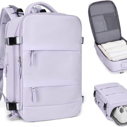 Purple Travel Backpack Cabin Bag with Dry Wet Sorting, 42 x 30 x 20 cm.