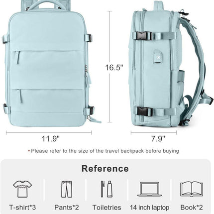 Blue Travel Backpack Cabin Bag with Dry Wet Sorting, 42 x 30 x 20 cm.