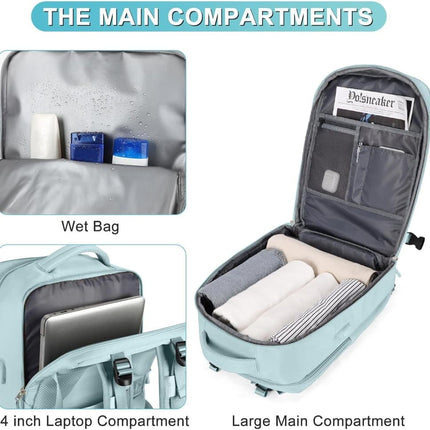 Blue Travel Backpack Cabin Bag with Dry Wet Sorting, 42 x 30 x 20 cm.