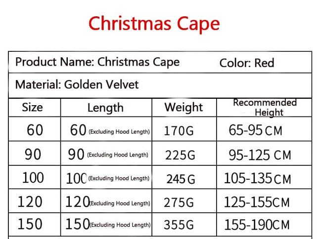 1 Red Christmas Cloak with Hood Santa Costume for Women, 60cm.