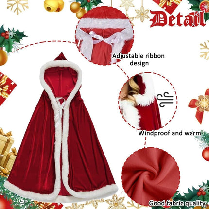 1 Red Christmas Cloak with Hood Santa Costume for Women, 90cm.