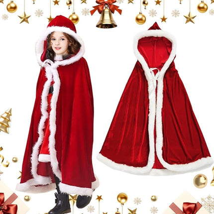 1 Red Christmas Cloak with Hood Santa Costume for Women, 100cm.