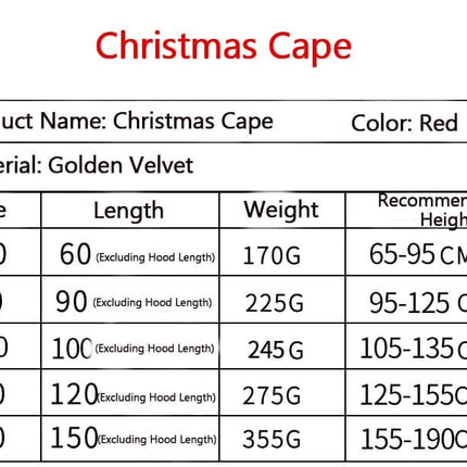 1 Red Christmas Cloak with Hood Santa Costume for Women, 100cm.