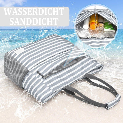 Large Capacity Waterproof Foldable Beach Bag for Shopping and Vacation, Black, Multifunctional Shoulder Bag.