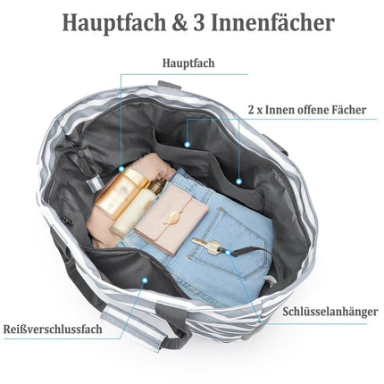 Large Capacity Waterproof Foldable Beach Bag for Shopping and Vacation, Black, Multifunctional Shoulder Bag.