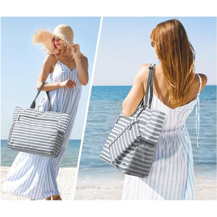 Large Capacity Waterproof Foldable Beach Bag for Shopping and Vacation, Black, Multifunctional Shoulder Bag.