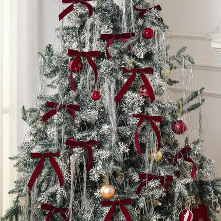 12 Christmas Bows for Tree, Velvet in Burgundy.