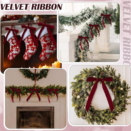 12 Christmas Bows for Tree, Velvet in Burgundy.
