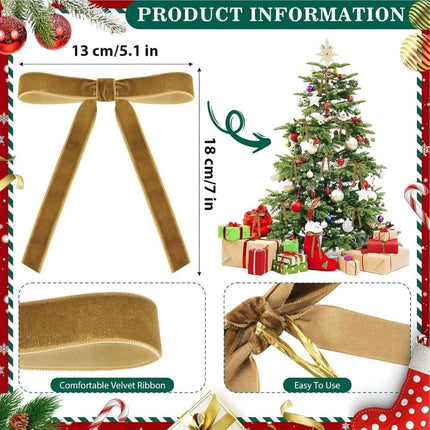12 Christmas Bows Velvet Tree Decorations in Dark Brown.