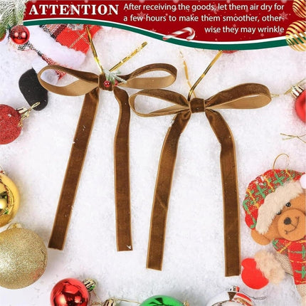12 Christmas Bows Velvet Tree Decorations in Dark Brown.
