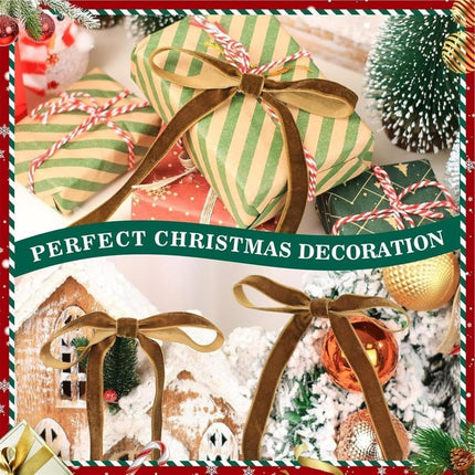 12 Christmas Bows Velvet Tree Decorations in Dark Brown.