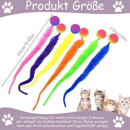 6-Pack Cat Toy, Colorful Interactive Balls with Tail for Play & Exercise.