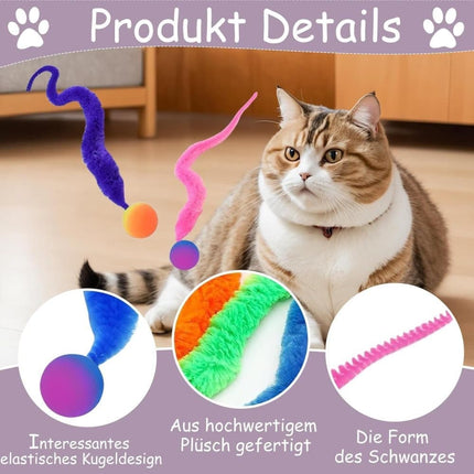 6-Pack Cat Toy, Colorful Interactive Balls with Tail for Play & Exercise.