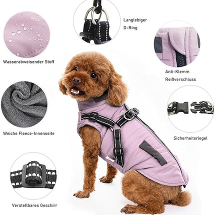Warm Soft Winter Dog Vest Jacket with Stand Collar, Wind and Waterproof, Multiple Colors for Small Medium Large Dogs, XXL, Pink.