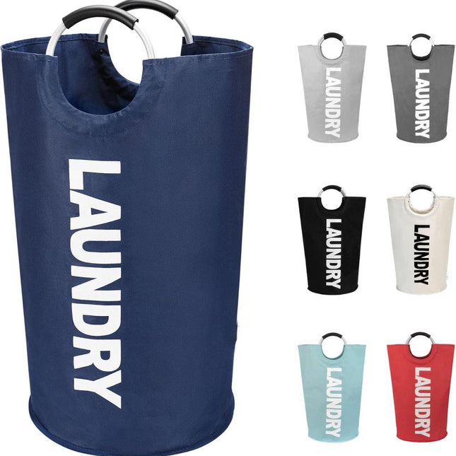 90L Foldable Laundry Basket with Handles, Waterproof, Dark Blue, 38x38x79 cm.