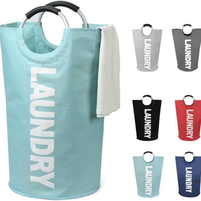 90L Foldable Laundry Basket with Handles, Waterproof, Light Blue, 38x38x79 cm.
