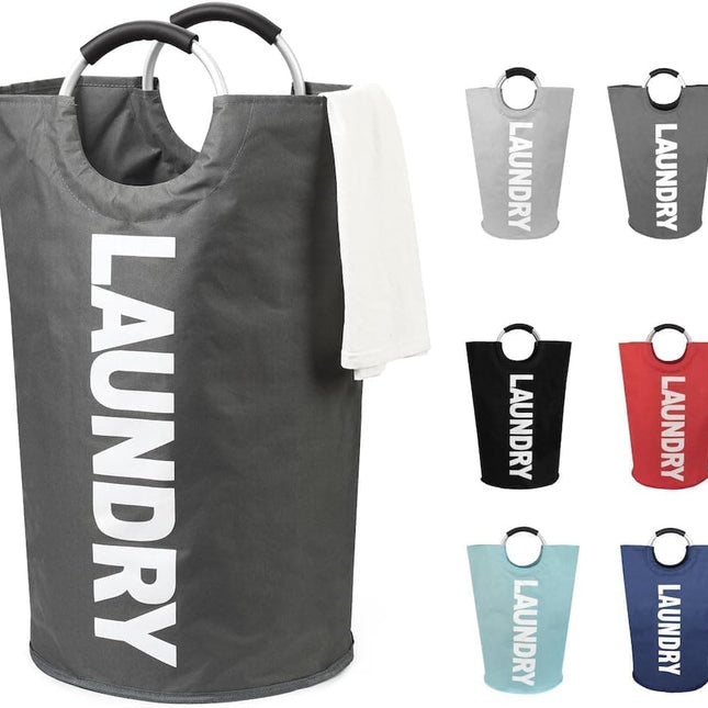 90L Foldable Laundry Basket, Waterproof, with Handles, 38x38x79 cm, Gray.