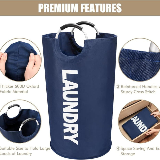 90L Foldable Laundry Basket, Waterproof, with Handles, 38x38x79 cm, Gray.