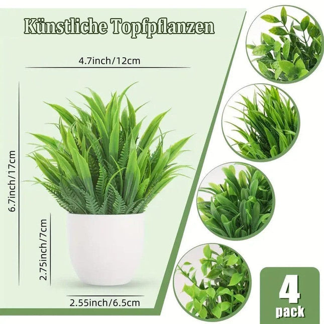 4-Pack Artificial Plants with Pot for Living Room and Office Decoration, 17x12 cm.