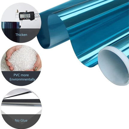 50cmx2m Self-Adhesive Window Film Mirror Reflective Sun Protection UV Block Heat Privacy, Blue.