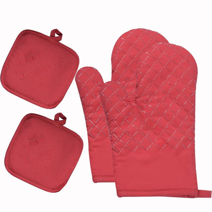 Heat-resistant oven mitts and grill gloves with anti-slip, kitchen potholders up to 300°C, red.