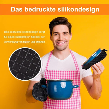 Heat-resistant oven mitts and grill gloves with anti-slip, kitchen potholders up to 300°C, red.