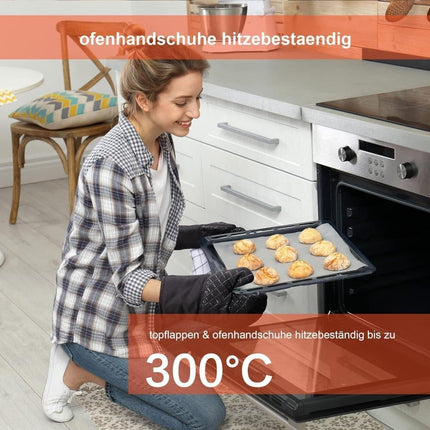 Heat-Resistant Oven Mitts & Grill Gloves, Anti-Slip Kitchen Potholders Up to 300°C for Cooking and Baking, Gray.