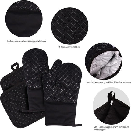Heat-Resistant Oven Mitts & Grill Gloves, Anti-Slip Kitchen Potholders Up to 300°C for Cooking and Baking, Gray.