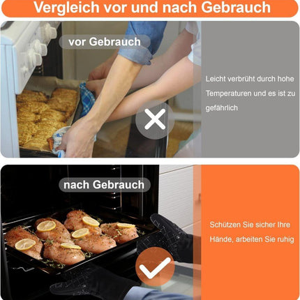 Heat-Resistant Oven Mitts & Grill Gloves, Anti-Slip Kitchen Potholders Up to 300°C for Cooking and Baking, Gray.
