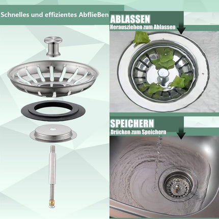 Strainer Basket Sink Stopper with Basket Valve, compatible with IKEA Kitchen Atlant and Domsjö, 82mm/79mm.
