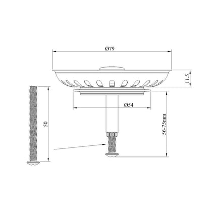 Strainer Basket Sink Stopper with Basket Valve, compatible with IKEA Kitchen Atlant and Domsjö, 82mm/79mm.