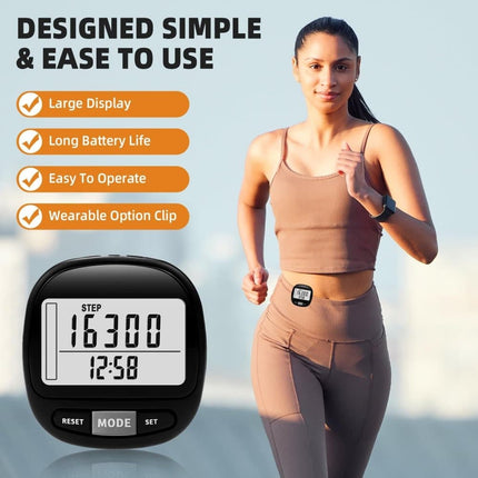 3D Pedometer with Large Screen for Steps Distance and Calories, Precision Meter.