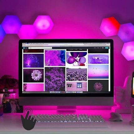 6 RGB Hexagon LED Wall Lamps with App Control, 16.5x14.5cm.