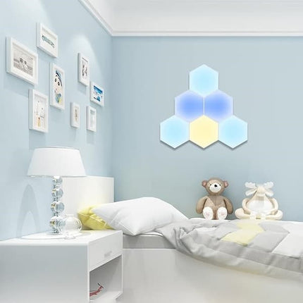 6 RGB Hexagon LED Wall Lamps with App Control, 16.5x14.5cm.