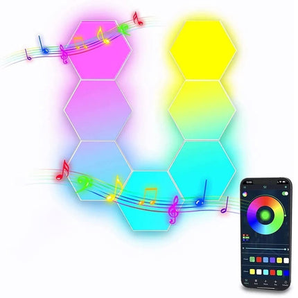 6 RGB Hexagon LED Wall Lamps with App Control, 16.5x14.5cm.